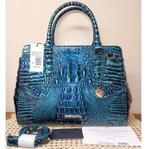 NWT BRAHMIN Melbourne Collection Blue Patina Small Finley Carryall Satchel Bag